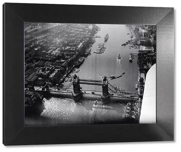 Aerial view of Tower Bridge in London 1950