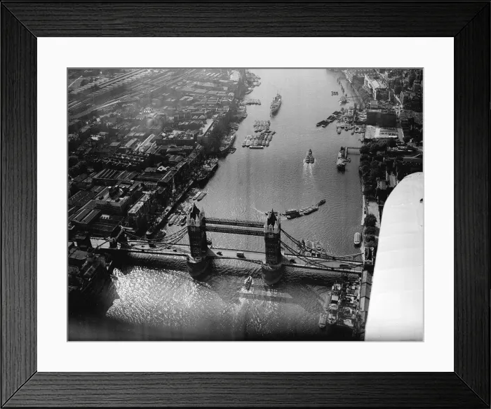 Framed Print : Aerial view of Tower Bridge in London 1950