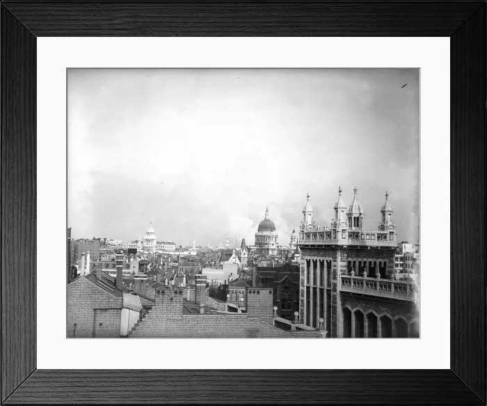 Framed Print : St Pauls Cathedral on the London Skyline during WW2 with smoke billowingup in Framed Print : St Pauls Cathedral on the London Skyline during WW2 with smoke billowingup in