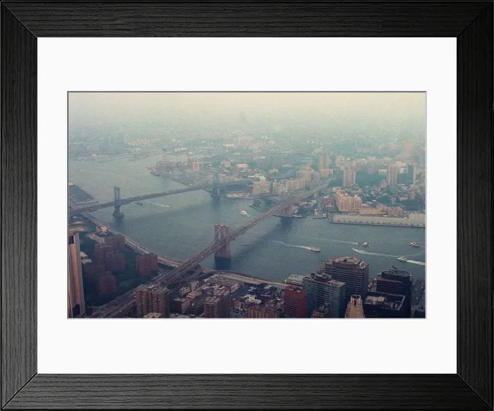 Framed Print : New York Aerial view of Brooklyn Bridge from top of world trade tower USA United States