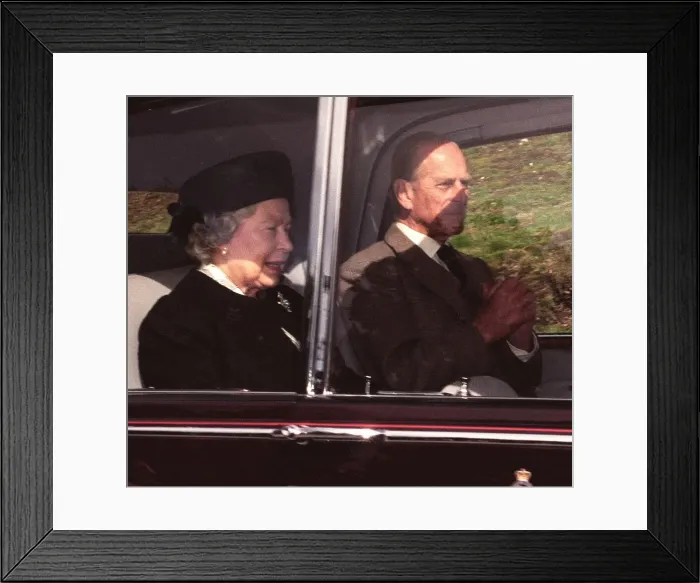 Framed Print : Queen Elizabeth II in Balmoral, Scotland, 7th September 1997 Driving with husband Prince Framed Print : Queen Elizabeth II in Balmoral, Scotland, 7th September 1997 Driving with husband Prince