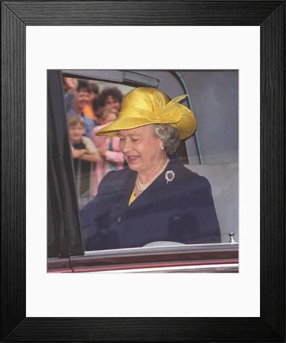 Framed Print : Queen Elizabeth II leaves Britannia, Aberdeen, in Daimler car. 17th August 1997 Framed Print : Queen Elizabeth II leaves Britannia, Aberdeen, in Daimler car. 17th August 1997