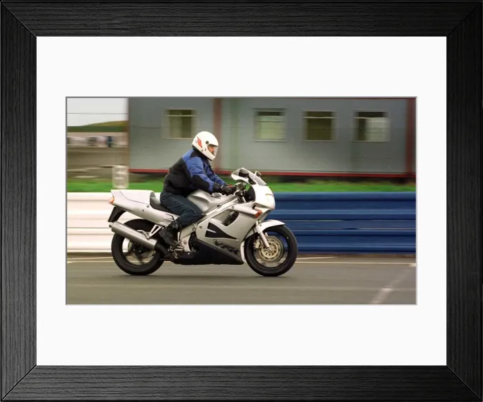 Framed Print : Trevor Walls riding Honda VFR 750cc motorbike August 1997 Framed Print : Trevor Walls riding Honda VFR 750cc motorbike August 1997