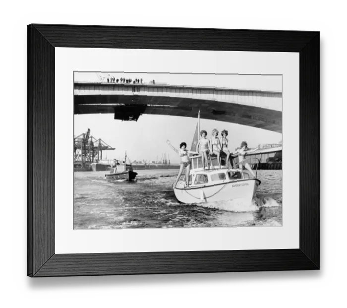 Framed Print : Kingston Bridge Glasgow March 1970 River Clyde Bikini clad girls on motor Framed Print : Kingston Bridge Glasgow March 1970 River Clyde Bikini clad girls on motor