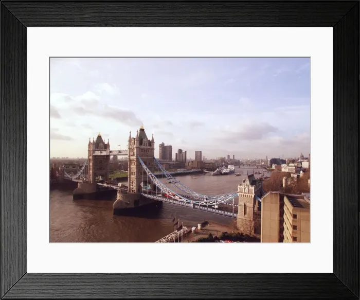 Framed Print : Tower Bridge and the pool of London seen from the 11th floor of the Thistle Hotel circa Framed Print : Tower Bridge and the pool of London seen from the 11th floor of the Thistle Hotel circa