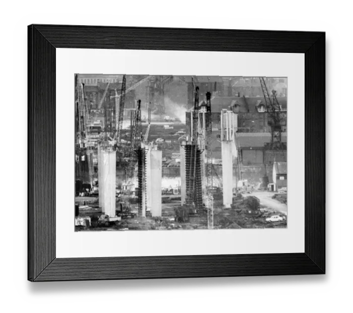 Framed Print : Kingston Bridge under construction August 1967. Pillars being built Anderston Quay