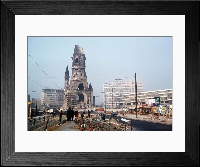 Framed Print : Ruins of Kaiser Wilheim Church war memorial in Berlin Germany circa 1970