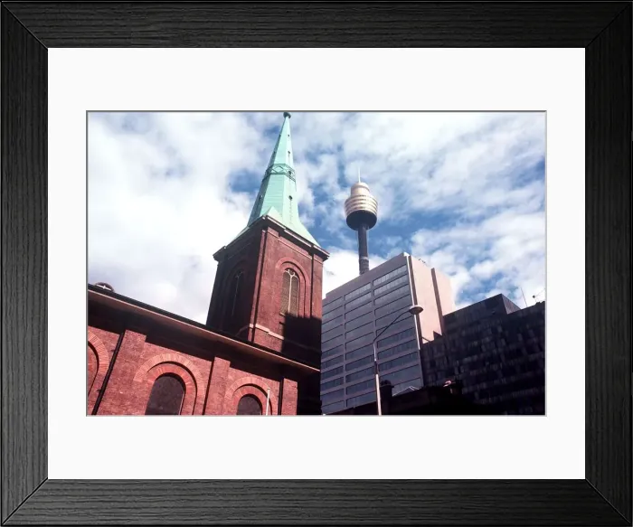 Framed Print : Old and new architecture in central Sydney, Australia circa 1995 Framed Print : Old and new architecture in central Sydney, Australia circa 1995