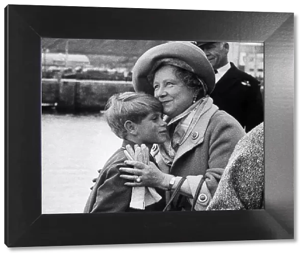 Queen Mother greets her grandson Prince Edward at the tiny Scottish port of Scrabster