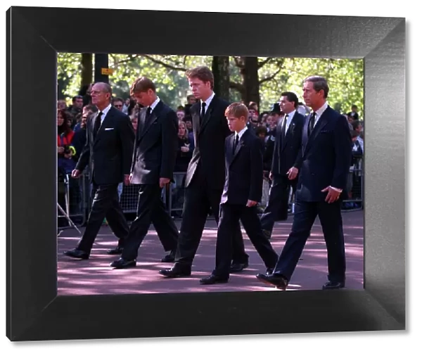 Princess Diana Funeral 6th September 1997. Prince Charles, Prince Harry