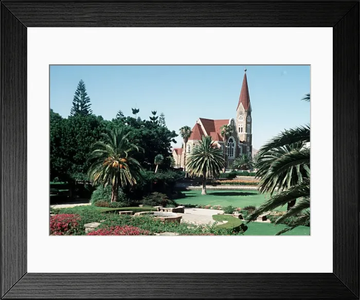 Framed Print : The old Lutheran church and gardens at Windhoek in Namibia circa 1980