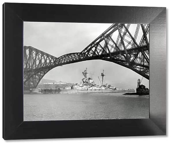 HMS Royal Sovereign seen here passing under the Forth Bridge