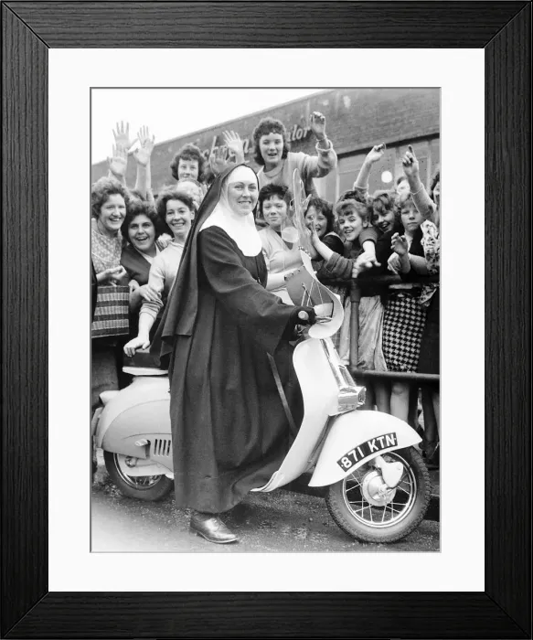 Framed Print : Sister Philomena from Sisters of Mercy Covent, Gateshead, with scooter Framed Print : Sister Philomena from Sisters of Mercy Covent, Gateshead, with scooter