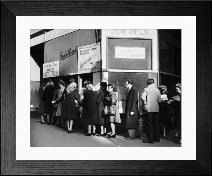 Framed Print : WW2 people queing up at a restaurant Framed Print : WW2 people queing up at a restaurant