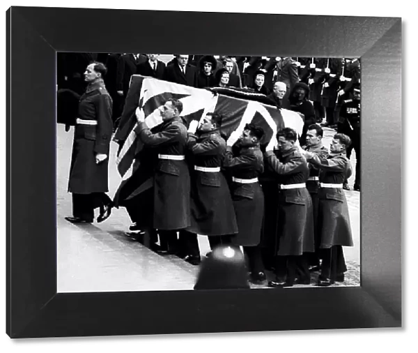 Winston Churchill coffin carried by Army soldiers 1965. Thousands of people have paid
