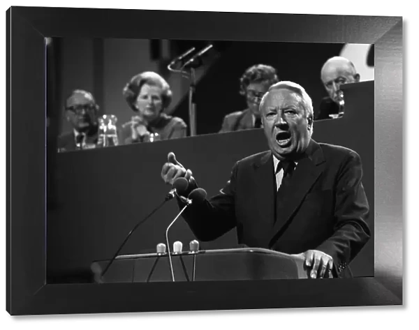 Edward Heath speaks at Conservative conference 1978 with Margaret Thatcher