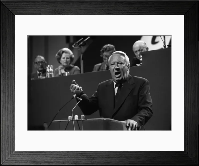 Framed Print : Edward Heath speaks at Conservative conference 1978 with Margaret Thatcher