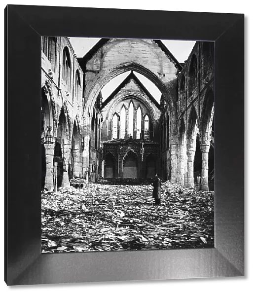 A bombed London church after WW2 air raid