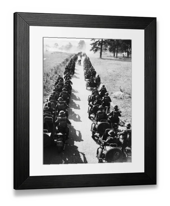 Framed Print : Northumberland Fusiliers Motorcycle Reconnaisance Unit ride motorbikes with sidecars in a Framed Print : Northumberland Fusiliers Motorcycle Reconnaisance Unit ride motorbikes with sidecars in a