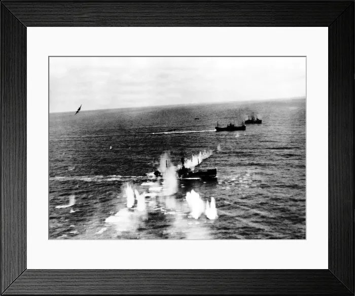 Framed Print : RAF Coastal Command Beaufighters attack German shipping off the Friesian Islands during