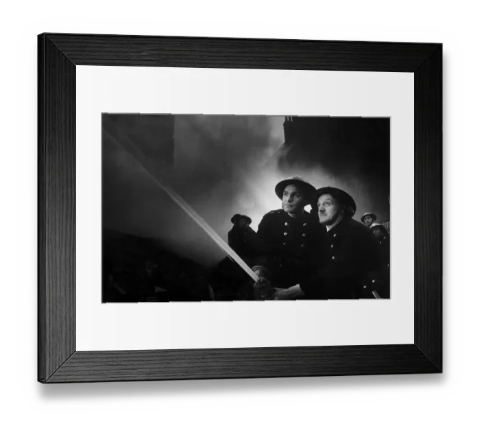 Framed Print : Firemen tackling fire after WW2 air raid on London. 1940s Framed Print : Firemen tackling fire after WW2 air raid on London. 1940s