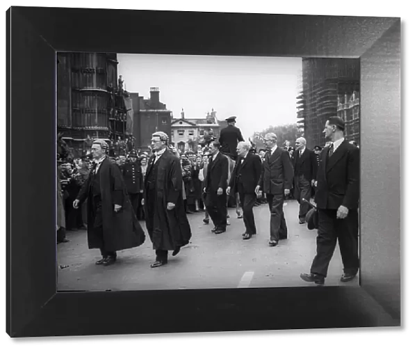 Winston Churchill on his way to the Houses of Parliament on VE day for victory service