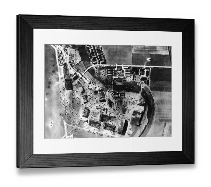 Framed Print : The Focke Wolf plant at Marionburg, East Prussia is completely blanketed by bomb