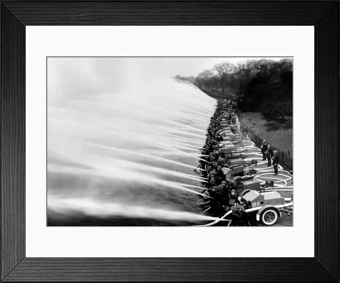 Framed Print : WW2 firemen testing their hoses in London