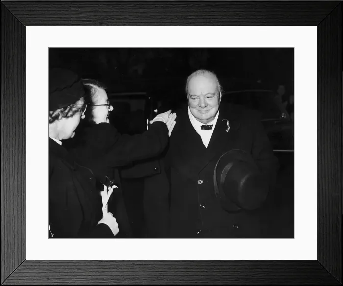 Framed Print : Winston Churchill MP and former WW2 British Prime Minister being congratulated by one of Framed Print : Winston Churchill MP and former WW2 British Prime Minister being congratulated by one of