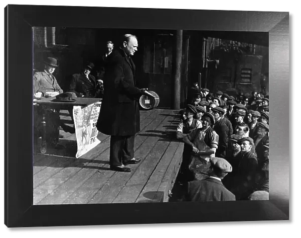 Winston Churchill Home Secretary attends a meeting in Waltham Abbey to address a crowd of