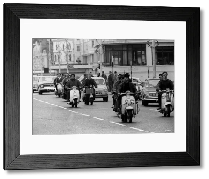 Framed Print : Mods gather on their scooters in Hastings 1964 Framed Print : Mods gather on their scooters in Hastings 1964