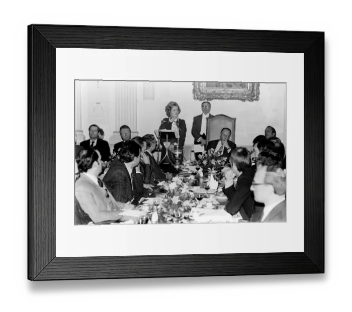 Framed Print : Margaret Thatcher at a Luncheon - February 1978 attends the Orion Bank Luncheon in Framed Print : Margaret Thatcher at a Luncheon - February 1978 attends the Orion Bank Luncheon in