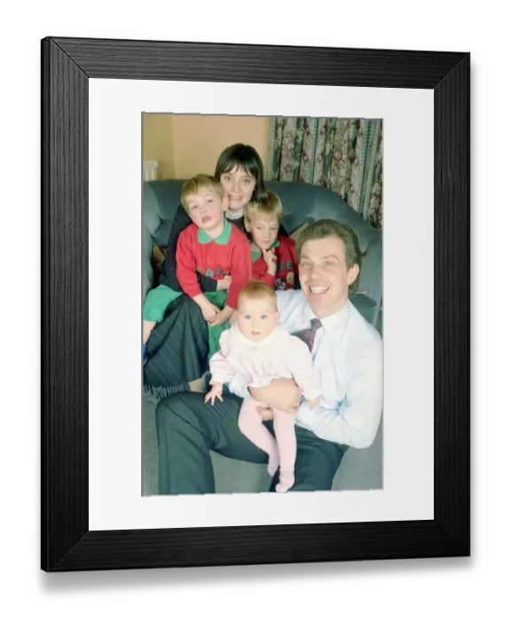 Framed Print : Tony Blair future labour prime minister with his wife Cherie and sons Ewan 4