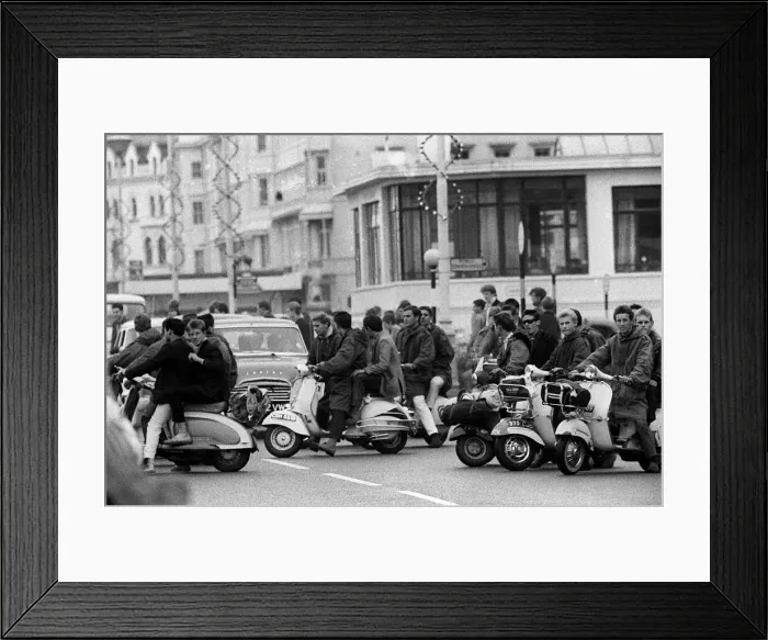Framed Print : Mods gather on their scooters in Hastings 1964 Framed Print : Mods gather on their scooters in Hastings 1964