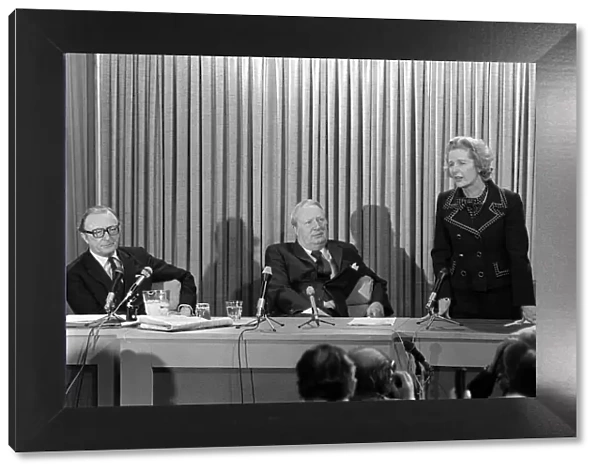 Margaret Thatcher and Edward Heath - February 1974 at at press conference at