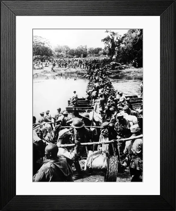 Framed Print : US and Chinese troops constructing a bridge out of shallow boats Framed Print : US and Chinese troops constructing a bridge out of shallow boats