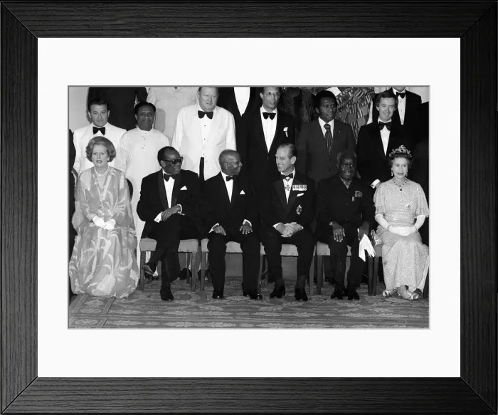 Framed Print : Margaret Thatcher Aug 1979 and Queen Elizabeth and Prince Philip in Zambia