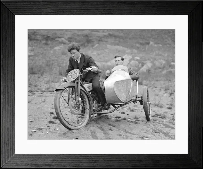 Framed Print : F. W. Dixon with sidecar colleague in the Isle of Man TT 1923 Framed Print : F. W. Dixon with sidecar colleague in the Isle of Man TT 1923