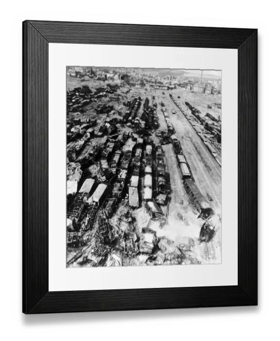 Framed Print : Railway goods yard at Fulde in Germany after an air raid by US Eighth Air Force. WW2