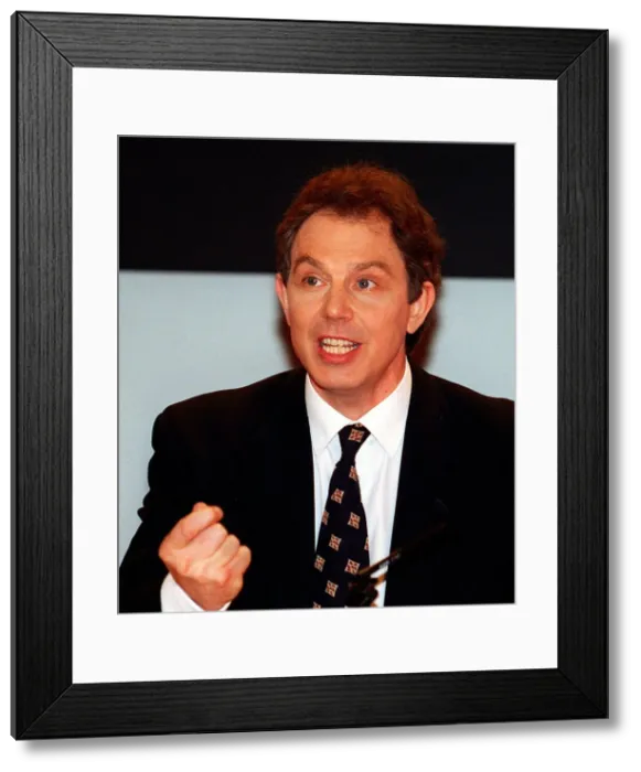 Framed Print : Tony Blair MP Labour Leader during press conference at the Millbank Tower. March 1997 Framed Print : Tony Blair MP Labour Leader during press conference at the Millbank Tower. March 1997