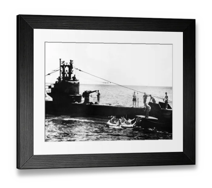 Framed Print : Crew of USAF B29 Super Fortress is rescued by submarine 800 miles out in the Indian Ocean