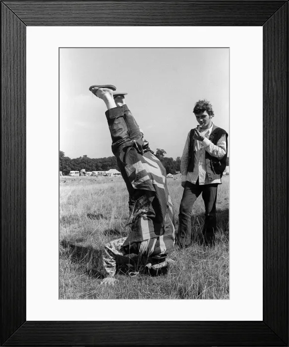 Framed Print : Love in a Woburn Abbey August 1967 Hippie Frank Kirton wityh Union Jack standing