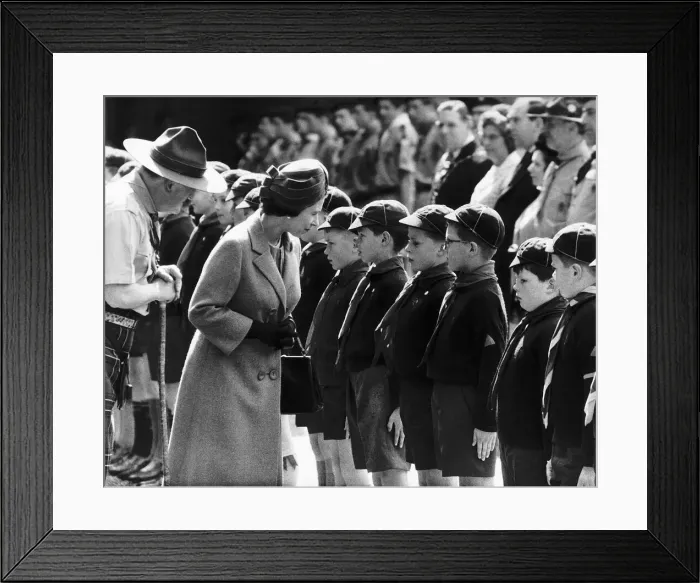Framed Print : Queen Elizabeth chatting to members of the cubs at the St Georges Day Parade 23rd Framed Print : Queen Elizabeth chatting to members of the cubs at the St Georges Day Parade 23rd