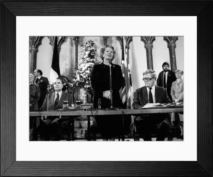 Framed Print : Margaret Thatcher signs Channel Agreement Feb 1986 with Francois Mitterrand Framed Print : Margaret Thatcher signs Channel Agreement Feb 1986 with Francois Mitterrand
