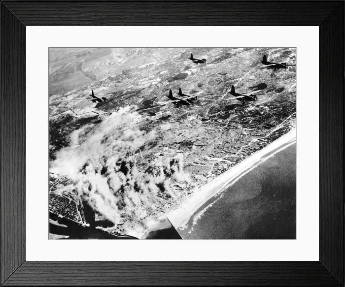 Framed Print : USAF Marauder bombers fly over the coast of Holland after a raid on the U Boat Framed Print : USAF Marauder bombers fly over the coast of Holland after a raid on the U Boat