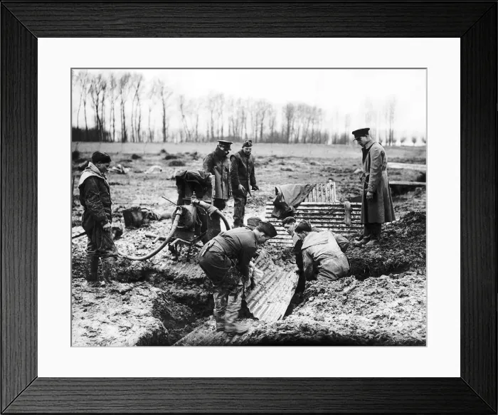 Framed Print : B Company Royal Irish Fusiliers constructing trenches with corrigated iron Framed Print : B Company Royal Irish Fusiliers constructing trenches with corrigated iron