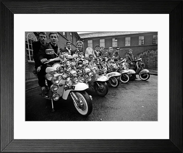 Framed Print : Mods show off their mopeds May 1964 Framed Print : Mods show off their mopeds May 1964