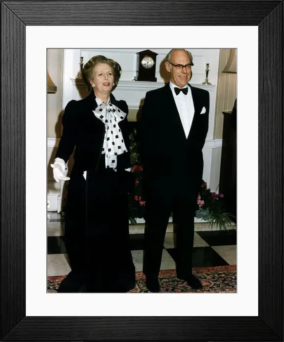 Framed Print : Margaret Thatcher Prime Minister with her husband Denis Thatcher in evening dress Framed Print : Margaret Thatcher Prime Minister with her husband Denis Thatcher in evening dress