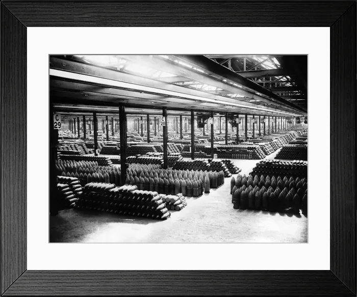 Framed Print : Shells lined up in a British factory in preparation for the 1937 Framed Print : Shells lined up in a British factory in preparation for the 1937