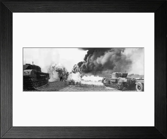 Framed Print : Demonstration of armys new secret flame thrower tank introduced during WW2
